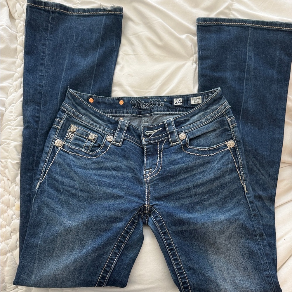 Miss Me Blue Bootcut Jeans with Contrast Stitching